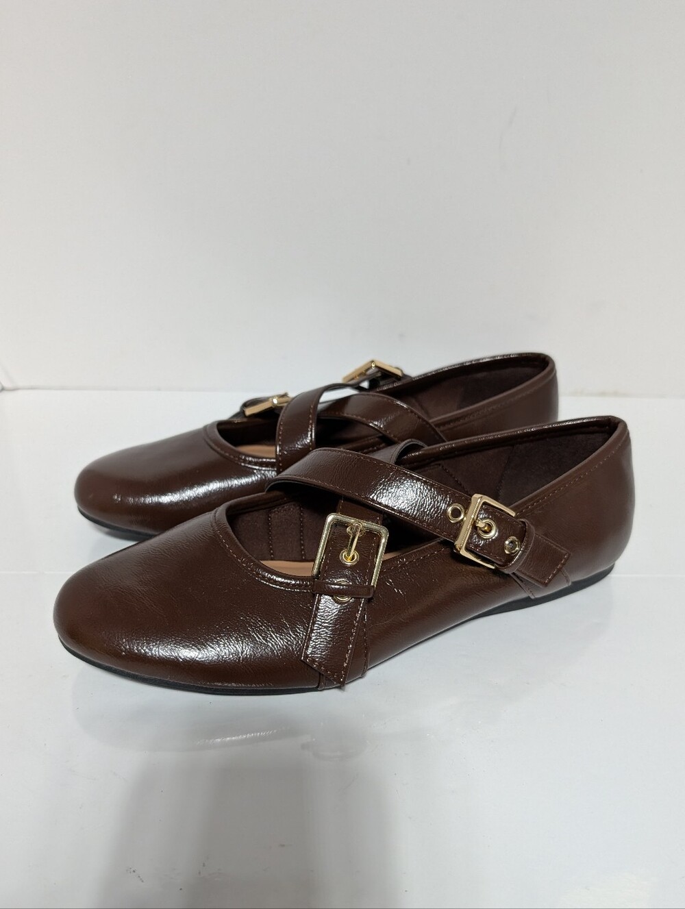 Old Navy Women's Brown Faux-Leather Mary Jane Flats with Buckle